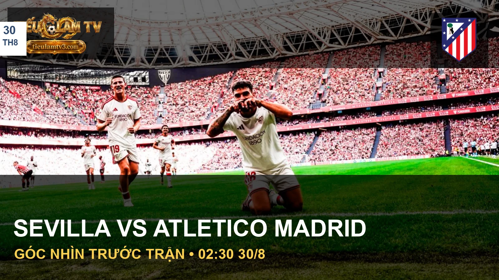 Hình ảnh Sevilla FC kèm huy hiệu Atlético Madrid trước cuộc chạm trán